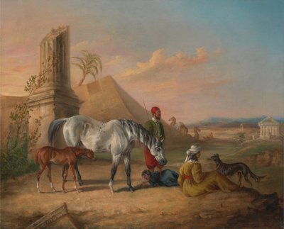 Cavalla araba grigia e puledro, con una famiglia da George Henry Laporte